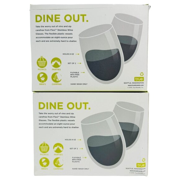 TRUE Flexi Dine Out 8 oz Clear Plastic Stemless Wine Glass 2 Each Box (2-Pack) - Picture 1 of 7